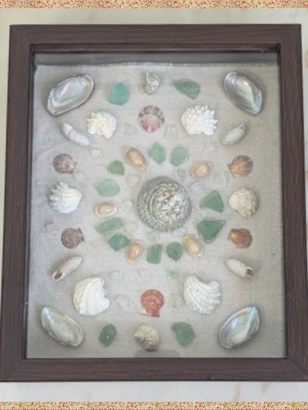 Coastal Seashell Shadowbox Art assorted sea shells sea glass